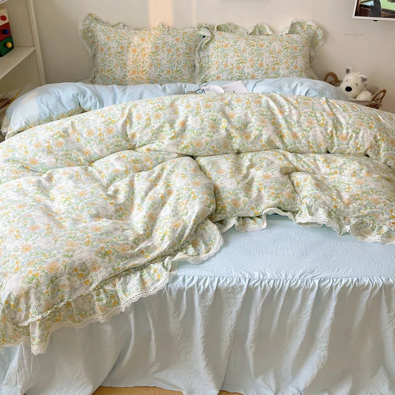 Decorbites™ Korean Lace Ruffles Bettwäsche-Set mit Bettrock, weiches hautfreundliches Material
