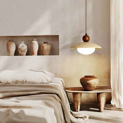 Decorbites™ Globe LED Hängelampe Gelb Travertin Stein Weißes Glas Verstellbare Hänge Lampe