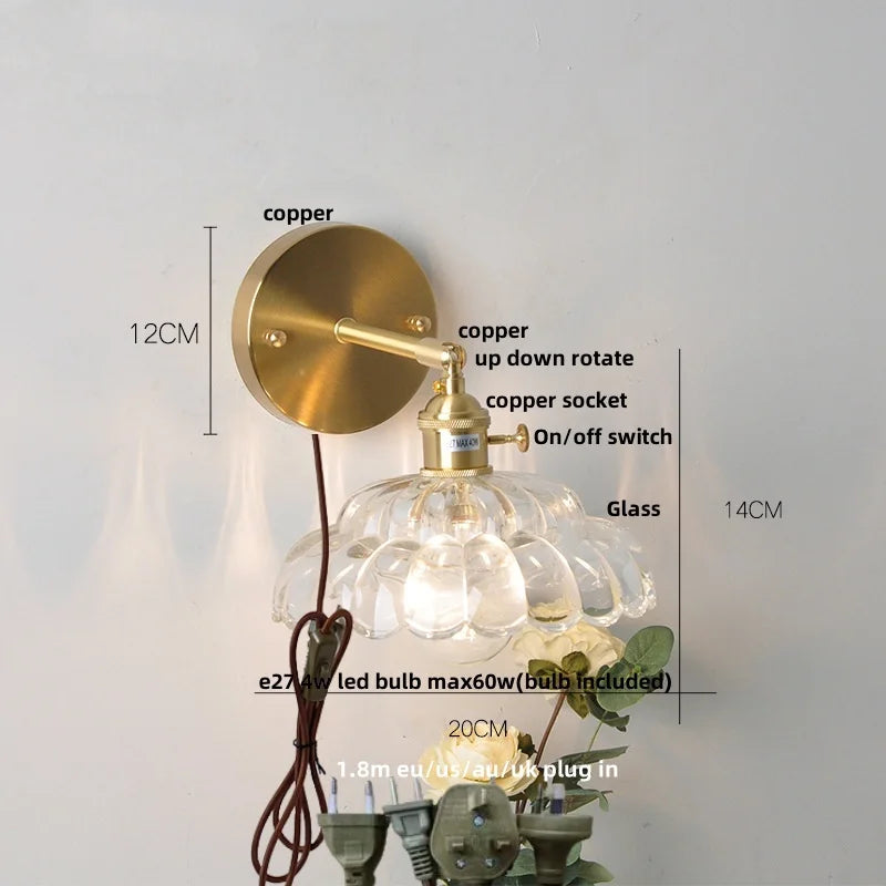 DecorBites™ Clear Glass LED Wall Light with Pull Chain Switch