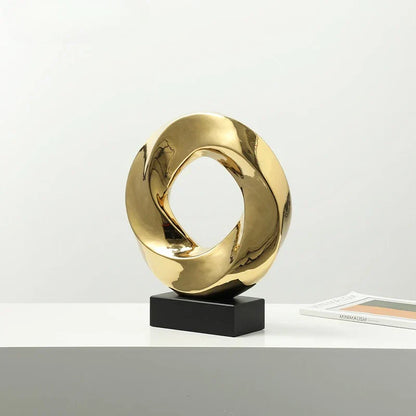 DecorBites™ Geometric Gold Hollowed Twisted Circles Figurines Home Decor