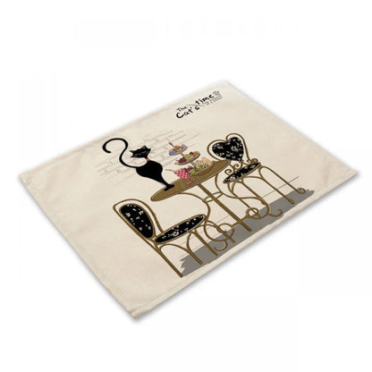 Decorbites™ Schwarze Katze Leinen-Platzset für Esstisch & Küchendekoration