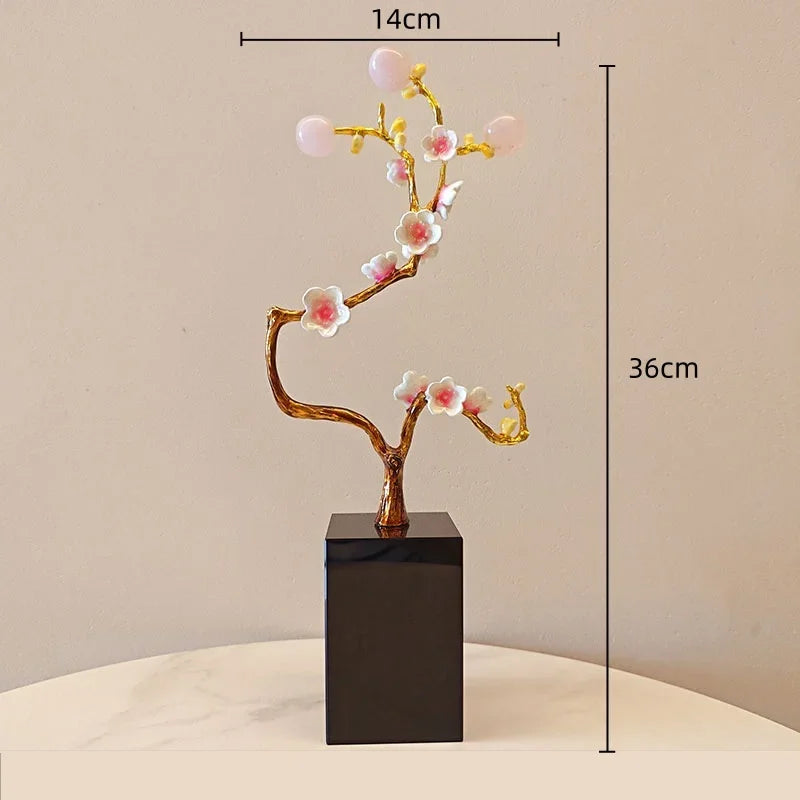 DecorBites™ Golden Tree Crystal Ball Plum Blossom Metal Decor Figurine