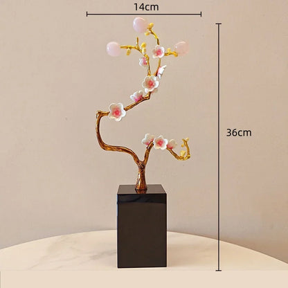 DecorBites™ Golden Tree Crystal Ball Plum Blossom Metal Decor Figurine