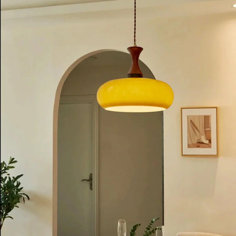 Decorbites™ Bernstein-LED-Hängeleuchte aus Holz und Glas für Loft-Stil, höhenverstellbar