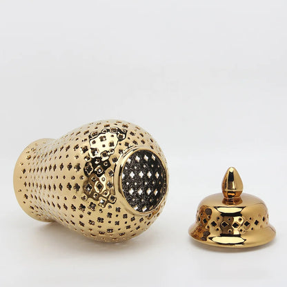 Decorbites™ Golden Ceramic Ginger Jar Heimdekoration Vase Topf Blumenarrangement Aufbewahrungsgefäß
