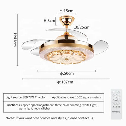 Decorbites™ Kristall Unsichtbarer Ventilator-Lampe 42-Zoll Europäischer Wohnzimmer-Deckenventilator-Kronleuchter