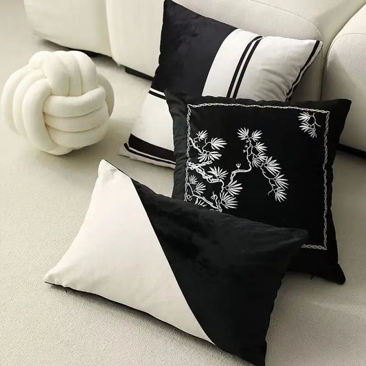 Decorbites™ Bestickter Schwarz-Weiß Minimalistisches Kissenbezug Leichtes Luxus Heimdekoration Kissen