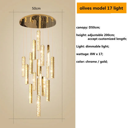 Decorbites™ Gold Chrom Stahl Kristall Anhängerleuchten mit dimmbarer LED für Villen-Treppe