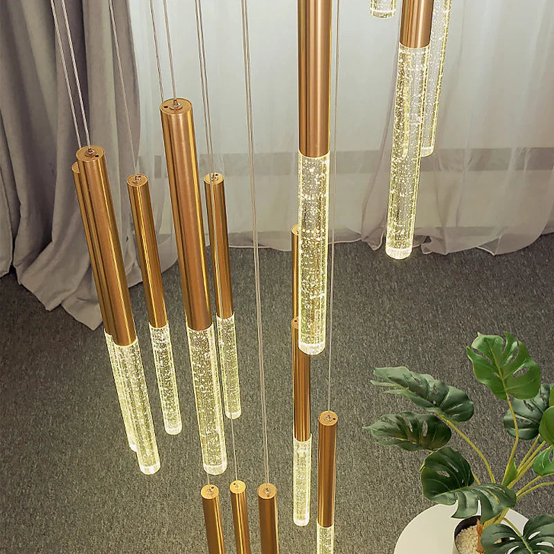 Decorbites™ Kristall-LED-Kronleuchter für modernes Loft-Wohnzimmer und Treppenhaus, Gold Art-Deco-Hängeleuchte