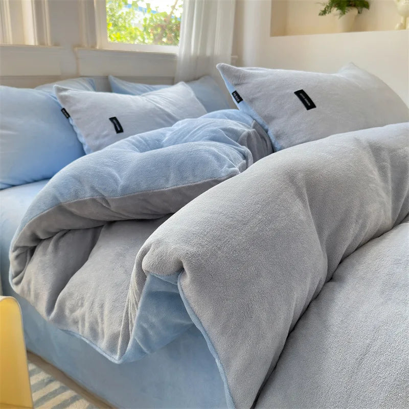 DecorBites™ Coral Color Blocked Velvet Single Duvet Cover for Winter