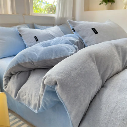 DecorBites™ Coral Color Blocked Velvet Single Duvet Cover for Winter