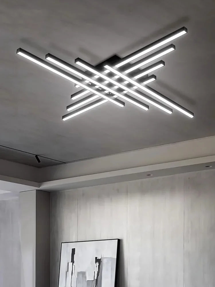 Black LED Ceiling Lamp 8-Light L120cm Remote