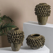 Decorbites™ Blattrelief-Keramikvase: Handgefertigter 3D-Blumenarrangement-Topf