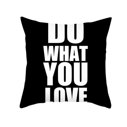 DecorBites™ Black Geometry Letters Print Cushion Cover for Home Decor & Office
