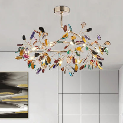 Decorbites™ Bunte Achat-LED-Kronleuchter: Blattförmige Pendelleuchte für romantisches Raumdekoration