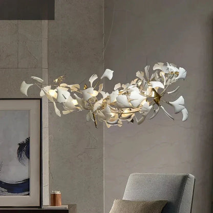Decorbites™ Blattzweig-Keramik-Kronleuchter | Moderne goldene Leuchte für das Wohnzimmer