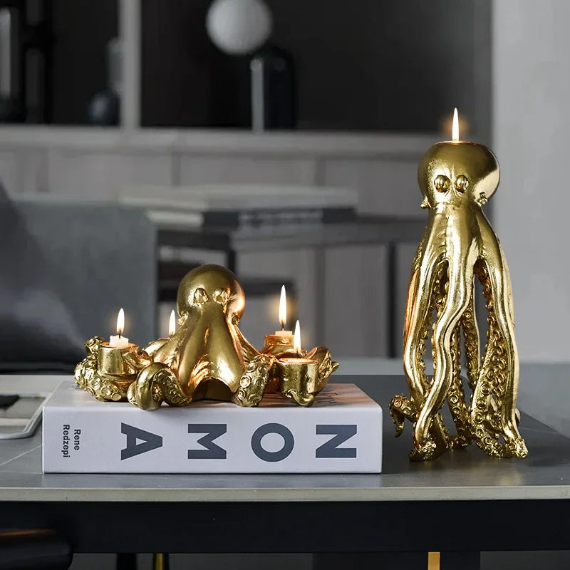 DecorBites™ Golden Octopus Sculpture Candle Holder Candelabrum for Home Decoration
