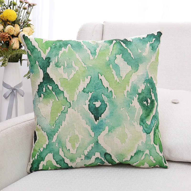 Decorbites™ Grüne Pflanzenblätter Blume Leinen Kissenbezug - Moderner Sofawurfkissenbezug