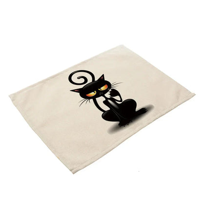 Decorbites™ Schwarze Katze Leinen-Platzset für Esstisch & Küchendekoration