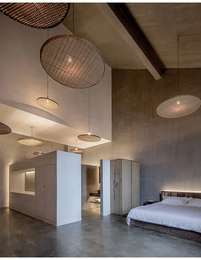 Japanisches Retro-Bambus-Handgefertigtes Restaurant-Pendant-Licht im Wabi-Sabi-Stil für Hotel-Bankettsäle, Unterkünfte und Teeräume