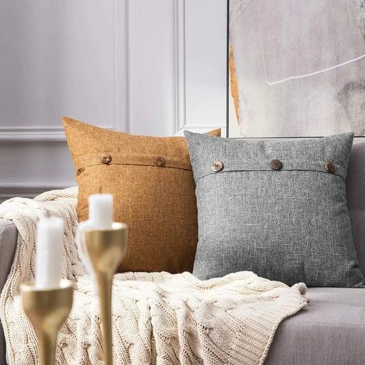 Decorbites™ Leinen-Knopf-Sofakissenbezugsset für Wohnzimmer und Bett