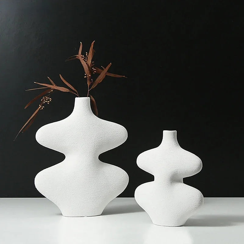DecorBites™ Geometric Ceramic Vase Set Black White Crafts Home Decor Flower Arrangement
