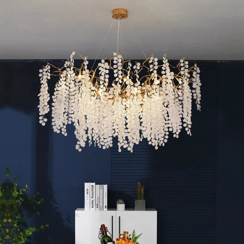 Decorbites™ Trauben-Kristall-Leuchter: Luxuriöse goldene Kupfer-Hängeleuchte für Wohnzimmer und Schlafzimmer