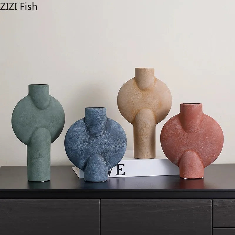 DecorBites™ Ceramic Disc Vase: Geometric Round Table Decoration for Floral Arrangement