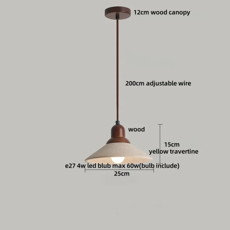 Decorbites™ LED Holz-Baldachin-Hängeleuchte Gelber Travertin-Stein Hängelampe