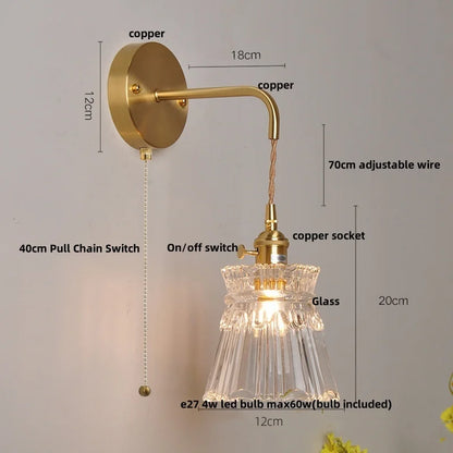 DecorBites™ Clear Glass LED Wall Lights with Adjustable Pull Chain Switch