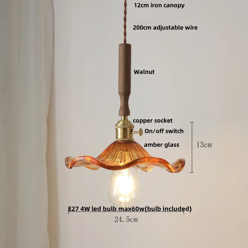 Decorbites™ Glas-LED-Pendantleuchte Walnussbaum Kupferschalter Nordisches Hängelicht