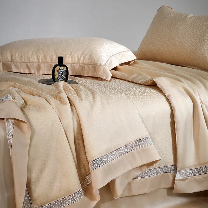 DecorBites™ Leopard Jacquard Summer Quilt Bedding Set with Bed Sheet & Pillowcase