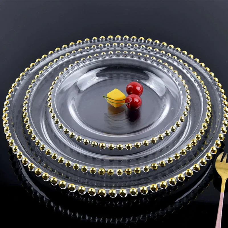 Gold Beaded Glass Plate