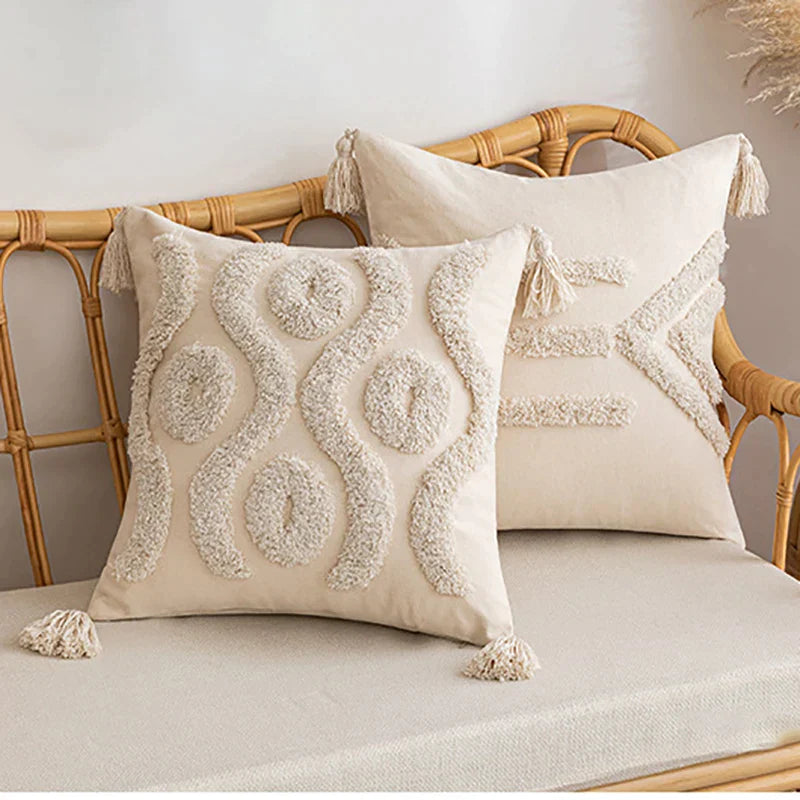 Decorbites™ Geometrisches Tufted-Kissenbezug Beige Patchwork-Kissenbezüge Wabi-Sabi-Stil