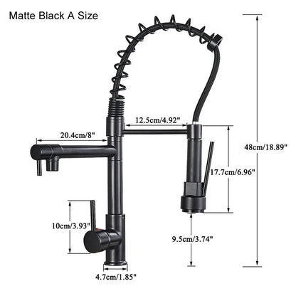 DecorBites™ Black Brass Kitchen Faucet with Dual Spout, 360 Rotation, Deck Mounted