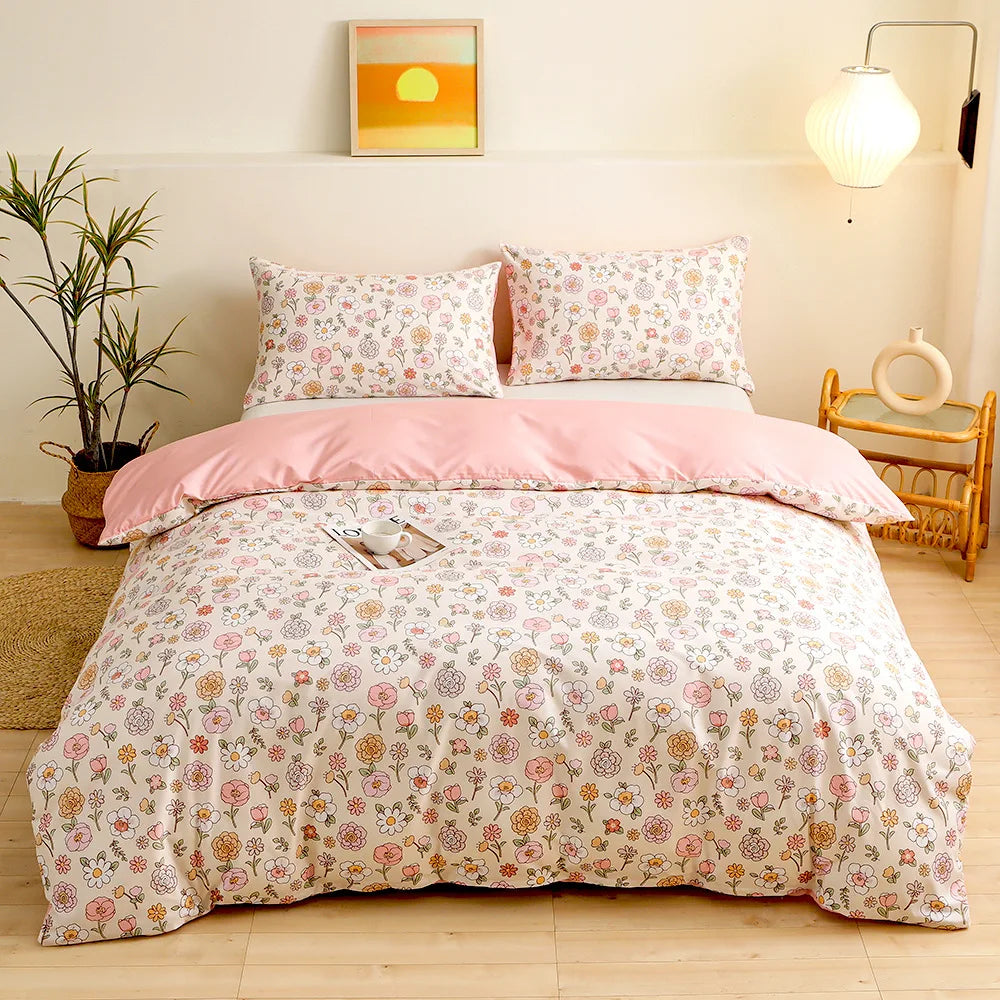 Green Floral Bedding Set Polyester 200x230cm
