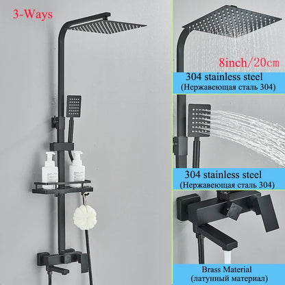 Decorbites™ Schwarze Messing-Duscharmatur-Set mit drehbarem Badewannen-Auslauf und Regendusche-Säule