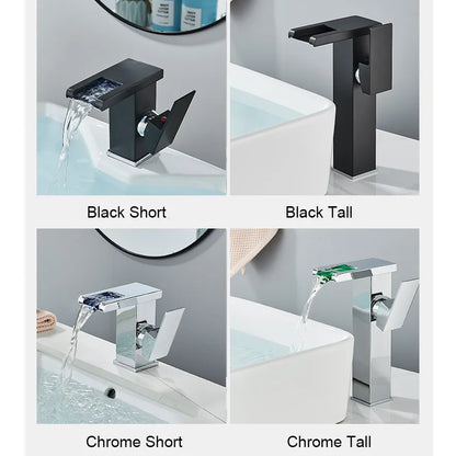 Decorbites™ LED Schwarzer Wasserfall Beckenarmatur: Deckengemontierter Hydroelektrischer Mischbatterie Hahn