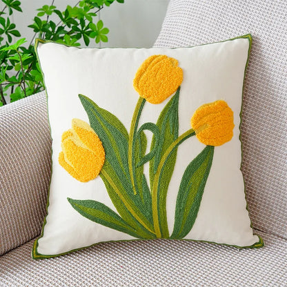 Decorbites™ Grüne Tulpenstickerei Kissenbezug 45X45CM - Sofa Bett Büro Auto Stuhlhülle