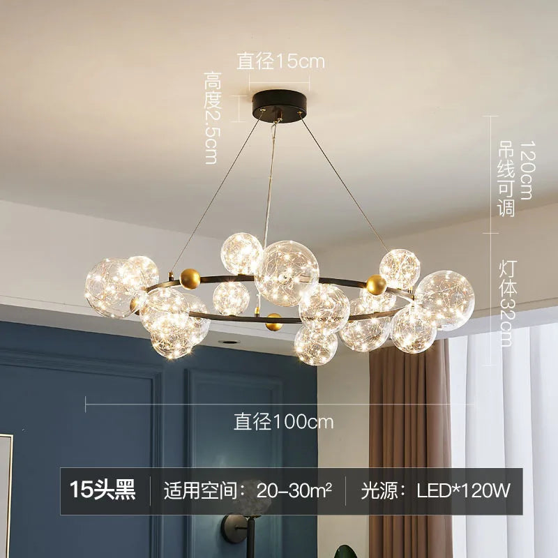 Decorbites™ Goldener Ring-Glasball-Lüster mit Fernbedienung für Wohn- und Esszimmer