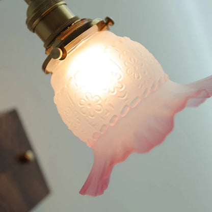 DecorBites™ Glass Pink LED Wall Lights Pull Chain Switch Rotatable Sconce Bedside Lamp