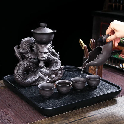 DecorBites™ Dragon Teapot Set | Semi-Automatic Tea Set | Magnetic Rotating Water-Conducting Tea Set