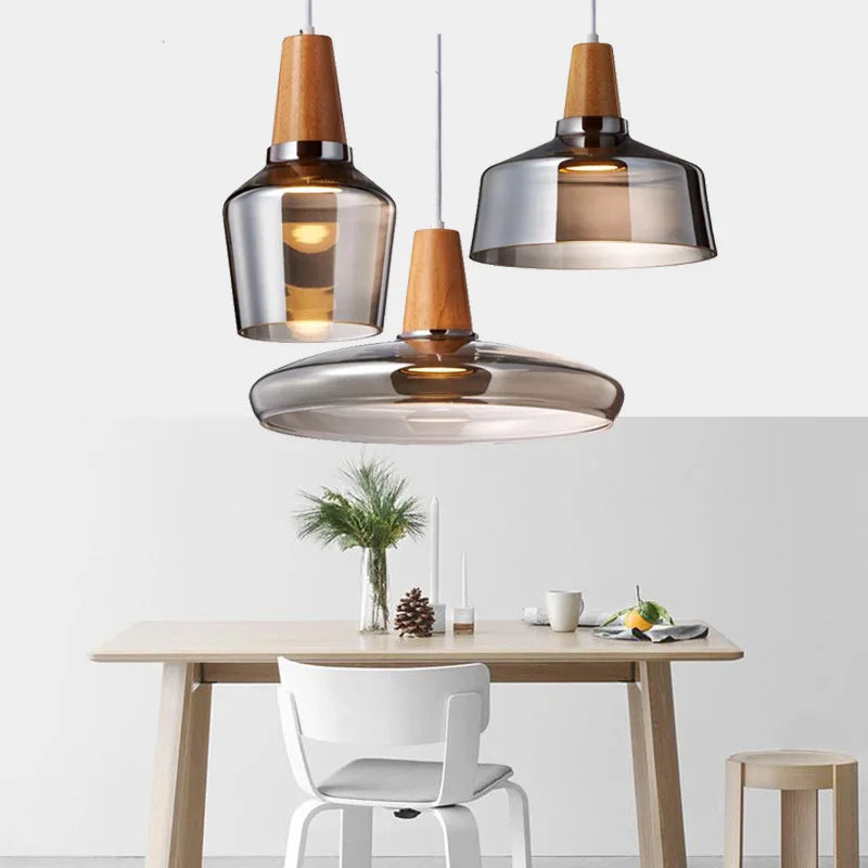 Decorbites™ Glas-Lampenschirm-Hängeleuchte, Holz-Hänge-Suspension, Retro-Amerikanisches Design