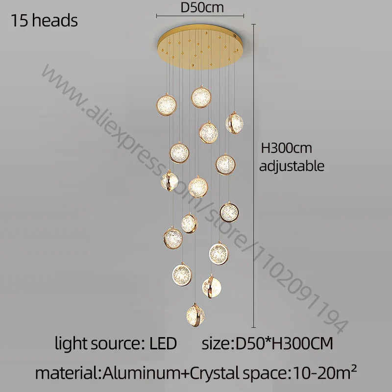 DecorBites™ Crystal Ball Chandelier: Modern Loft & Staircase Hanging Light for Home, Hotel & Mall