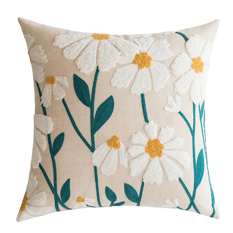 Decorbites™ Daisy Gelb Blumen Geometrisches Kissenbezug - Weiches Gemütliches Stickerei für das Wohnzimmer