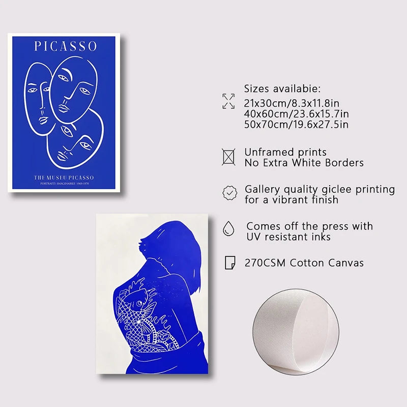 Abstract Klein Blue Simple Poster Wall Art Posters Vintage Canvas Prints Poster for Home Decoration Living Room Bedroom Decor