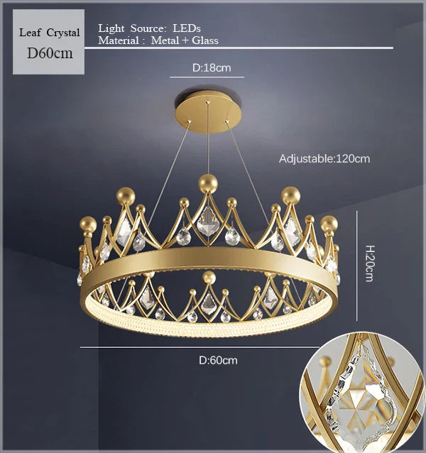 DecorBites™ Crown Crystal Chandelier Pendant Light for Bedroom and Living Room Decor