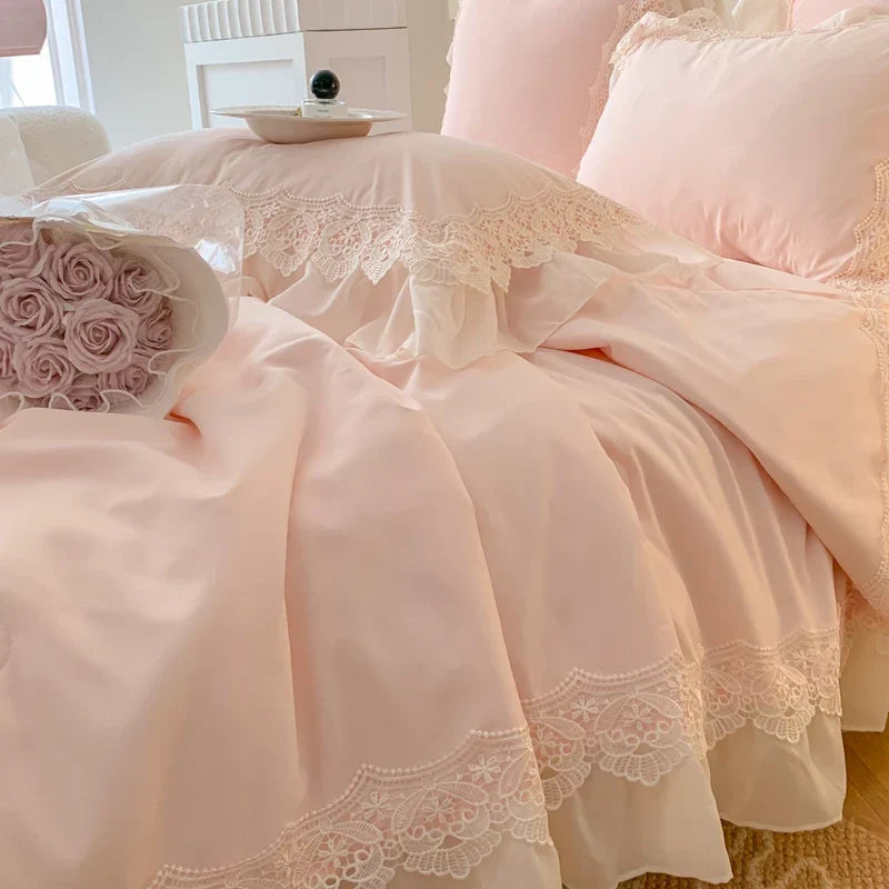 DecorBites™ French Wedding Lace Ruffles Bedding Set