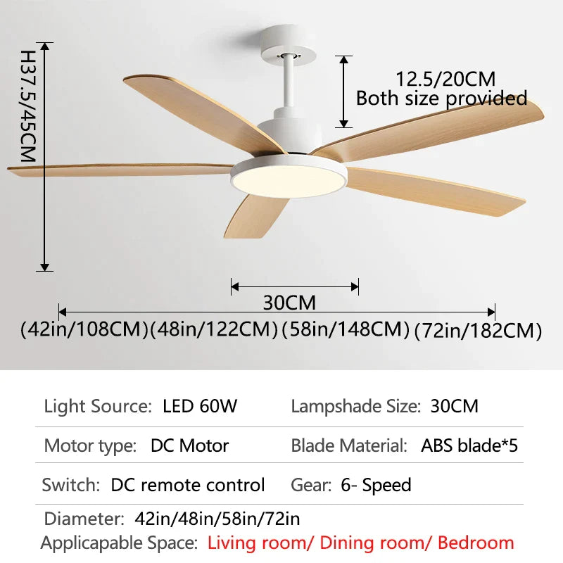 Decorbites™ Wohnzimmer-Deckenventilator mit Licht, Fernbedienung, 48-60 Zoll, LED, DC, 220V