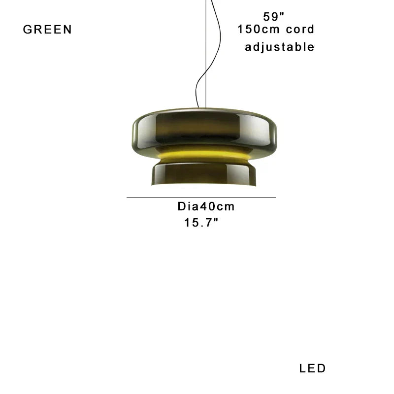 Green Glass Pendant Light Polished Steel 60cm